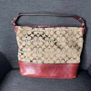 Coach Leatherware est 1941 Signature Canvas and Leather Shoulder Handbag EUC